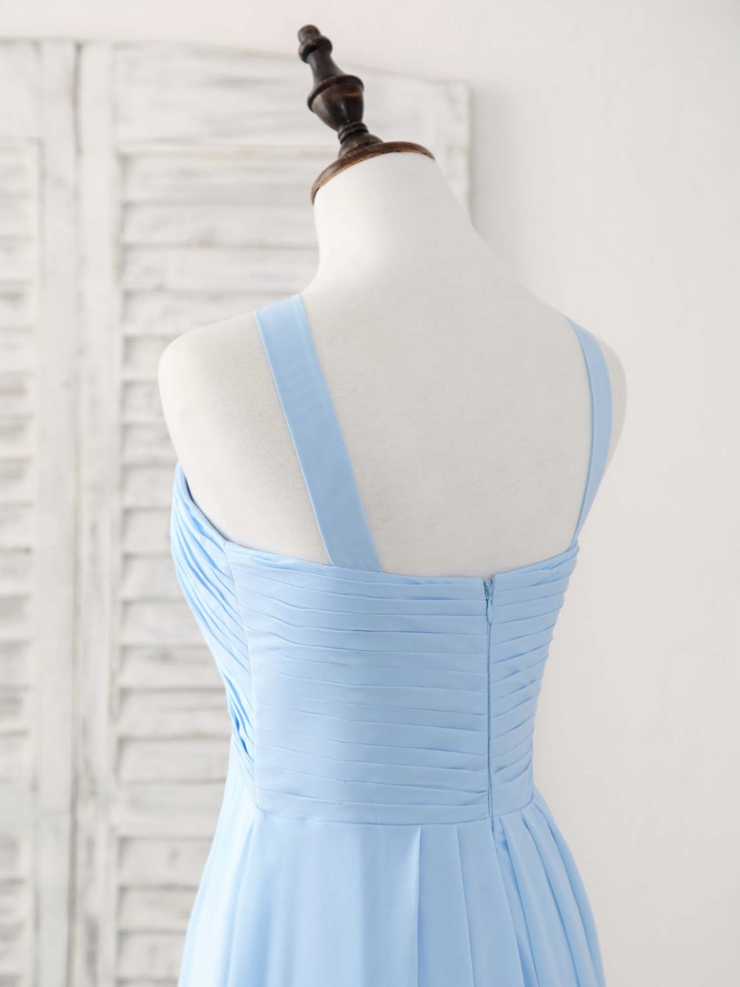 Elegant V-Neck Chiffon Bridesmaid Dress: Simple Blue Long Prom Gown