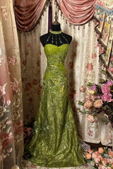 Sleek Green Mermaid Long Prom Dress Evening Gowns for Women