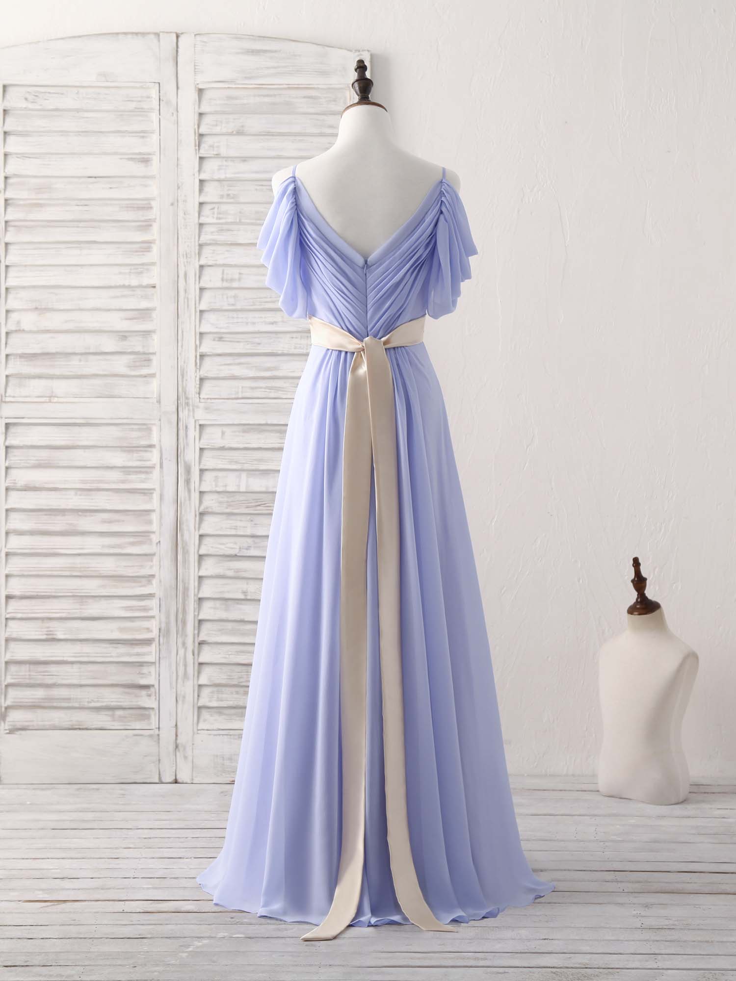 Elegant V-Neck Off-Shoulder Chiffon Long Prom Dress Evening Gown