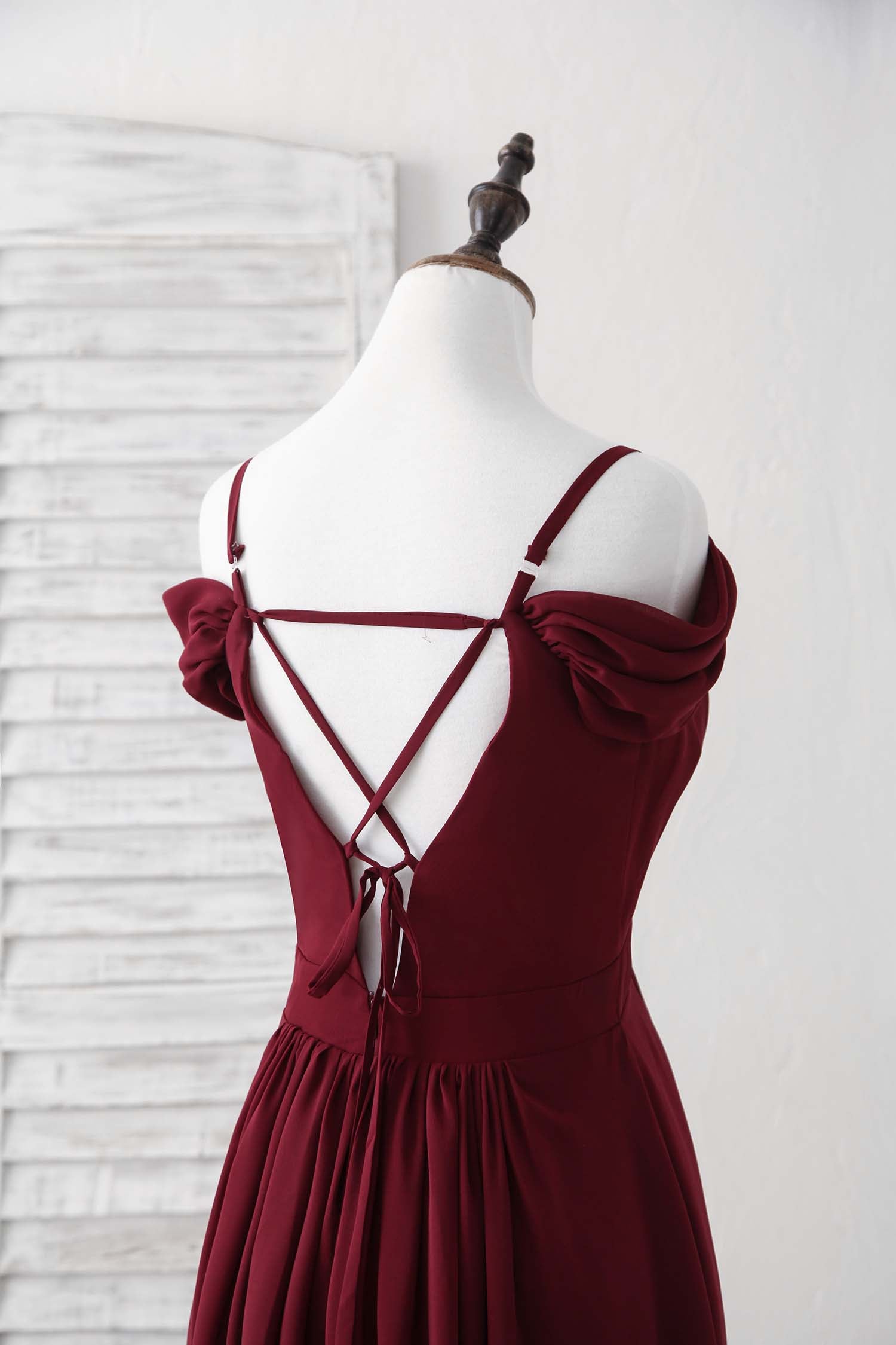 Elegant Burgundy Lace Chiffon Long Prom Dress Bridesmaid Gown for Weddings