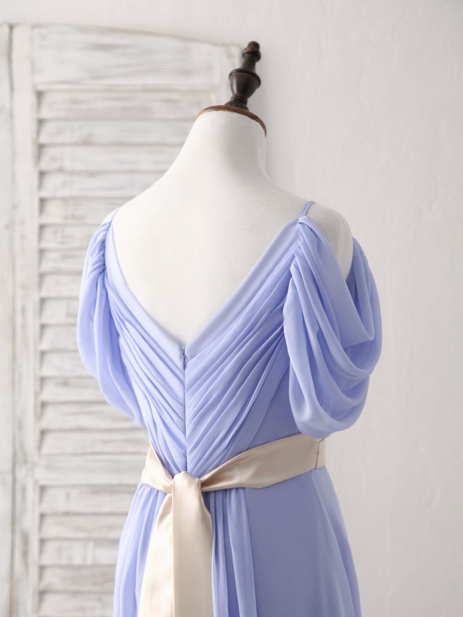 Elegant V-Neck Off-Shoulder Chiffon Long Prom Dress Evening Gown