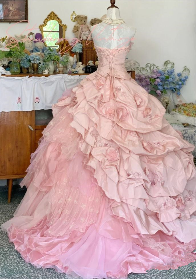 Pink A Line Princess Quinceanera Dress Ball Gown For Women