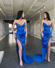 Royal Blue Sequin Mermaid Prom Dress with Sweetheart Neckline & Split