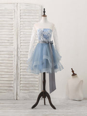 Elegant Gray Tulle Lace Short Prom Dress for Bridesmaids and Special Occasions