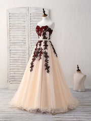 Elegant Sweetheart Tulle Long Prom Dress Burgundy Evening Gown