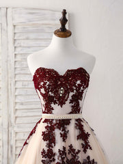 Elegant Sweetheart Tulle Long Prom Dress Burgundy Evening Gown