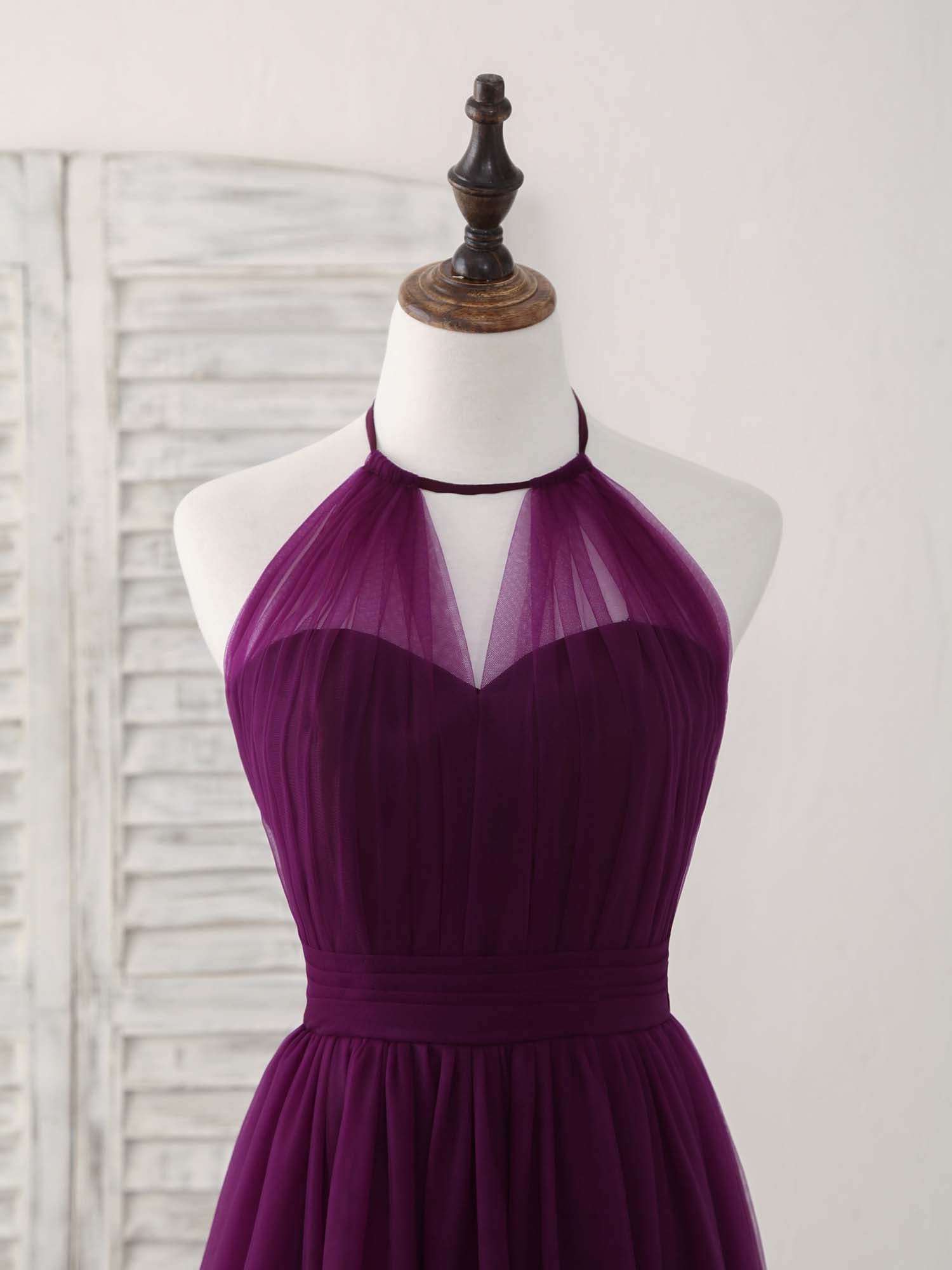 Elegant A-Line Tulle Purple Long Prom Dress for Bridesmaids and Special Occasions