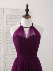 Elegant A-Line Tulle Purple Long Prom Dress for Bridesmaids and Special Occasions