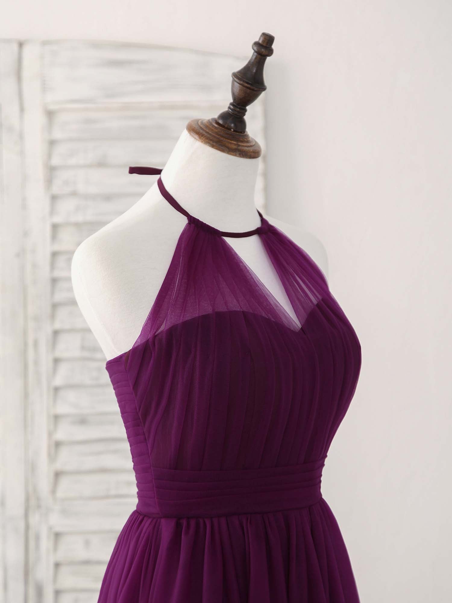 Elegant A-Line Tulle Purple Long Prom Dress for Bridesmaids and Special Occasions