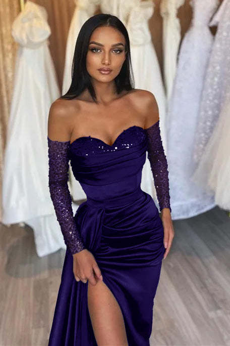 Elegant Black Sweetheart Prom Dress with Short Sleeves and Pleated Slit