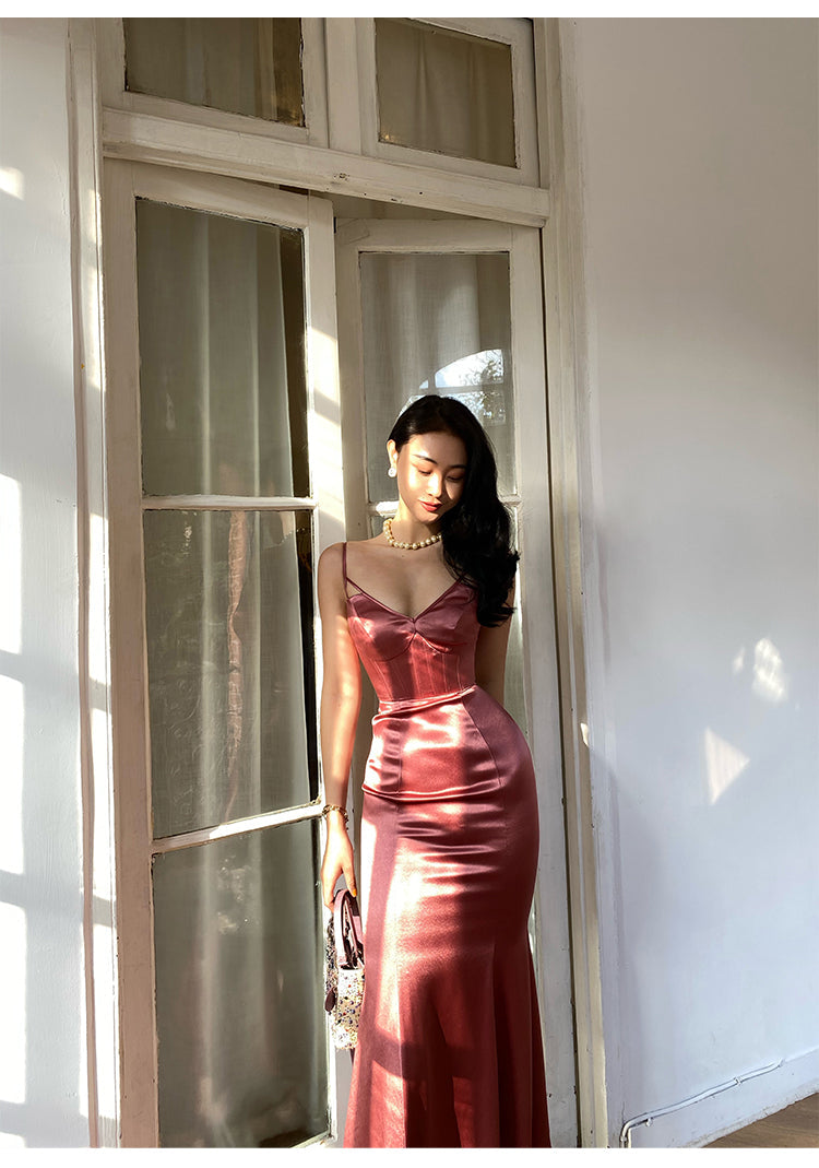 Long Formal Occasion Satin Sleeveless Evening Gowns for Women