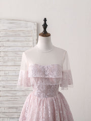 Elegant Pink Round Neck Lace Tulle Short Prom Dress for Homecoming Events