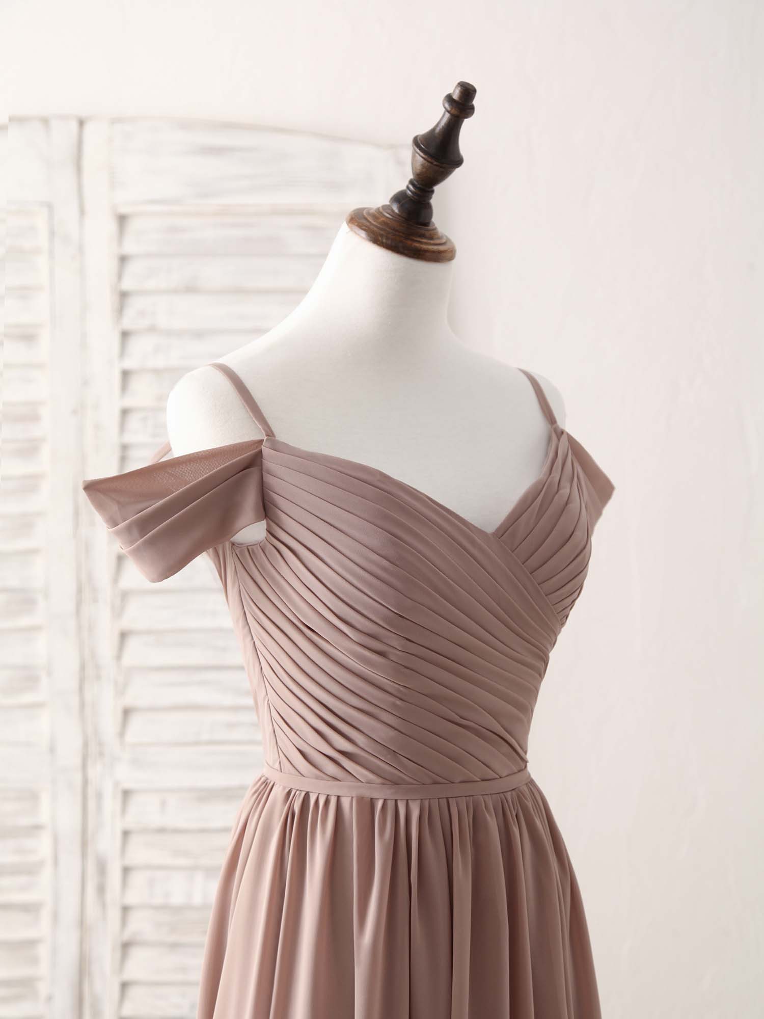 Elegant V-Neck Dark Champagne Chiffon Long Prom Bridesmaid Dress