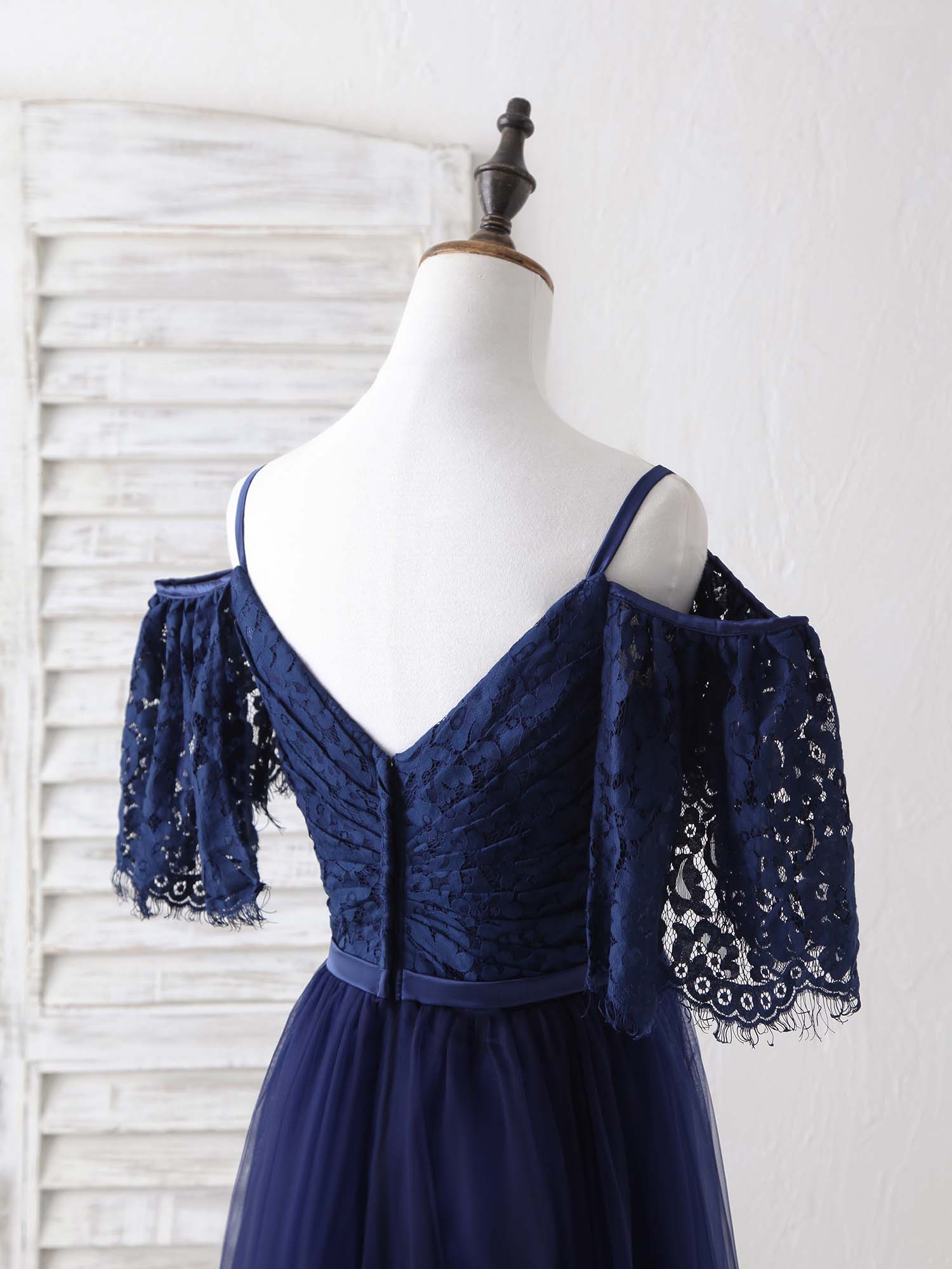 Elegant Dark Blue A-Line Lace Tulle Long Prom Dress Evening Gown