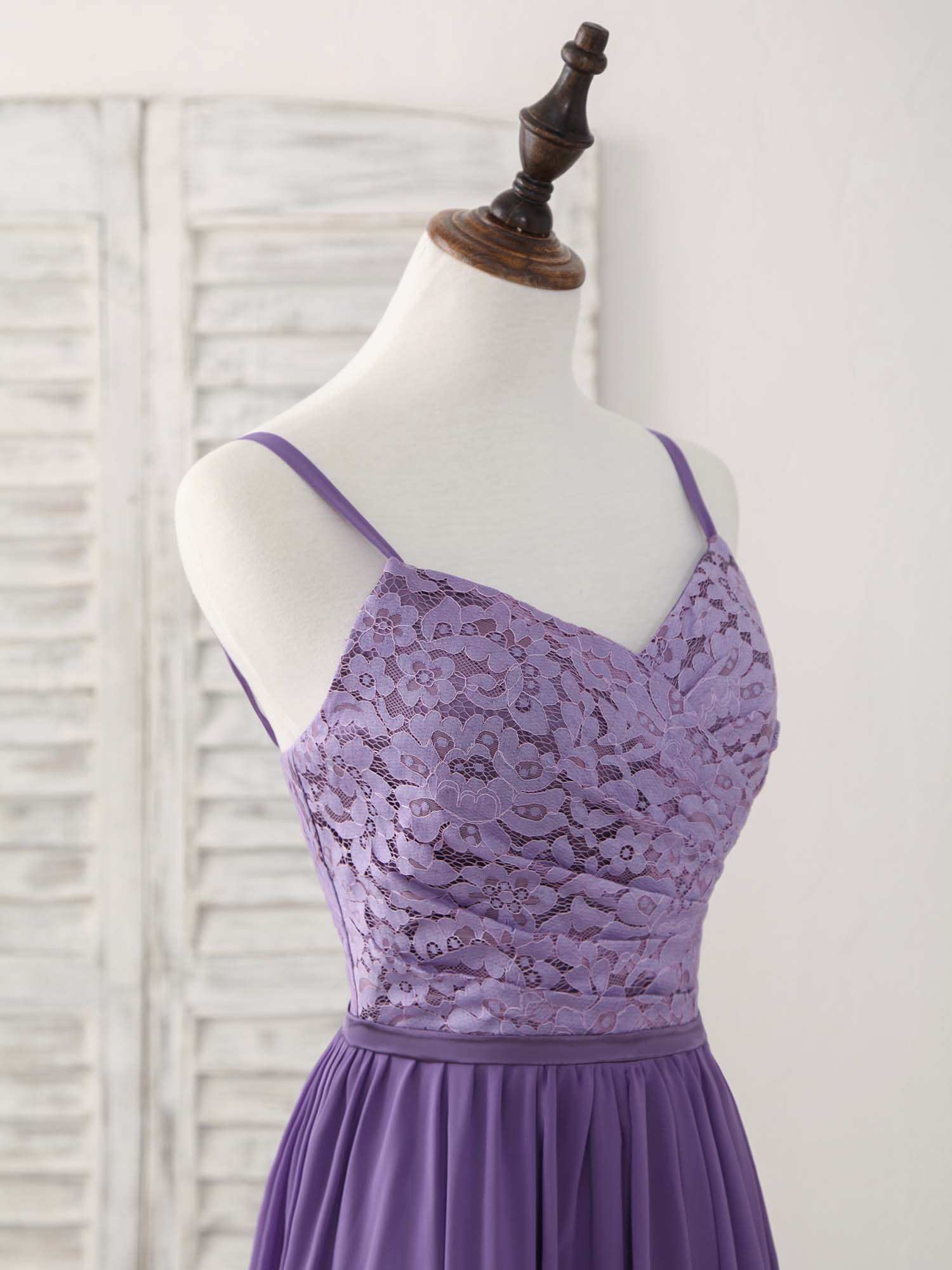 Elegant Purple Lace Chiffon Long Prom Dress, Stunning Bridesmaid Gown for Special Occasions