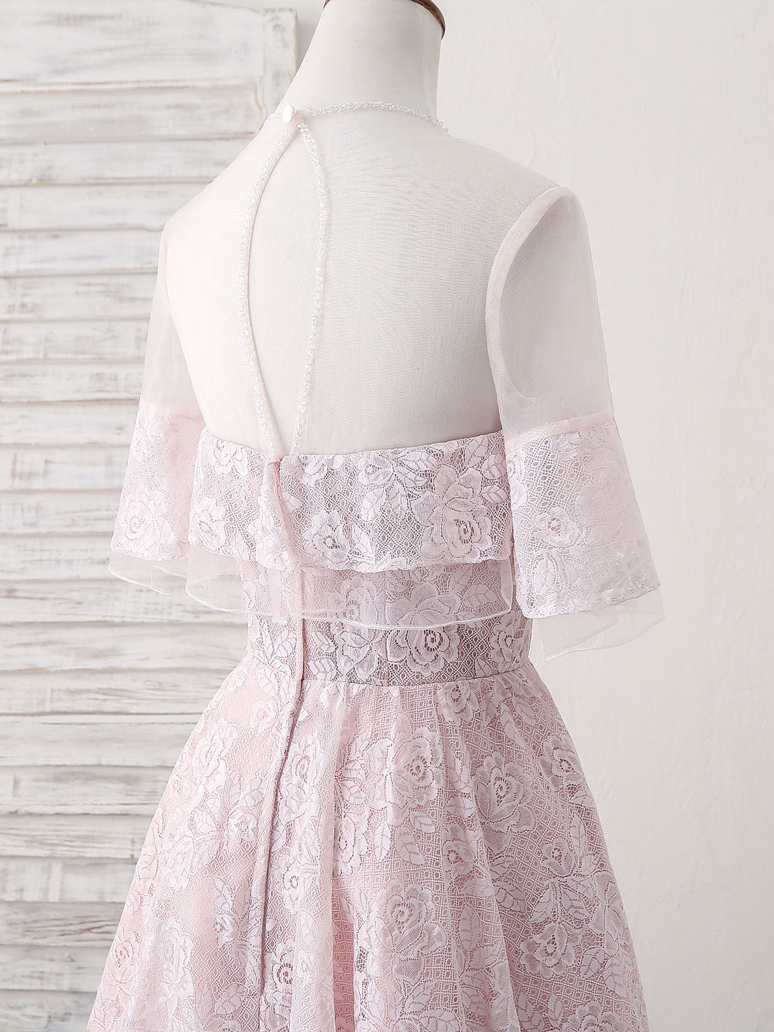Elegant Pink Round Neck Lace Tulle Short Prom Dress for Homecoming Events
