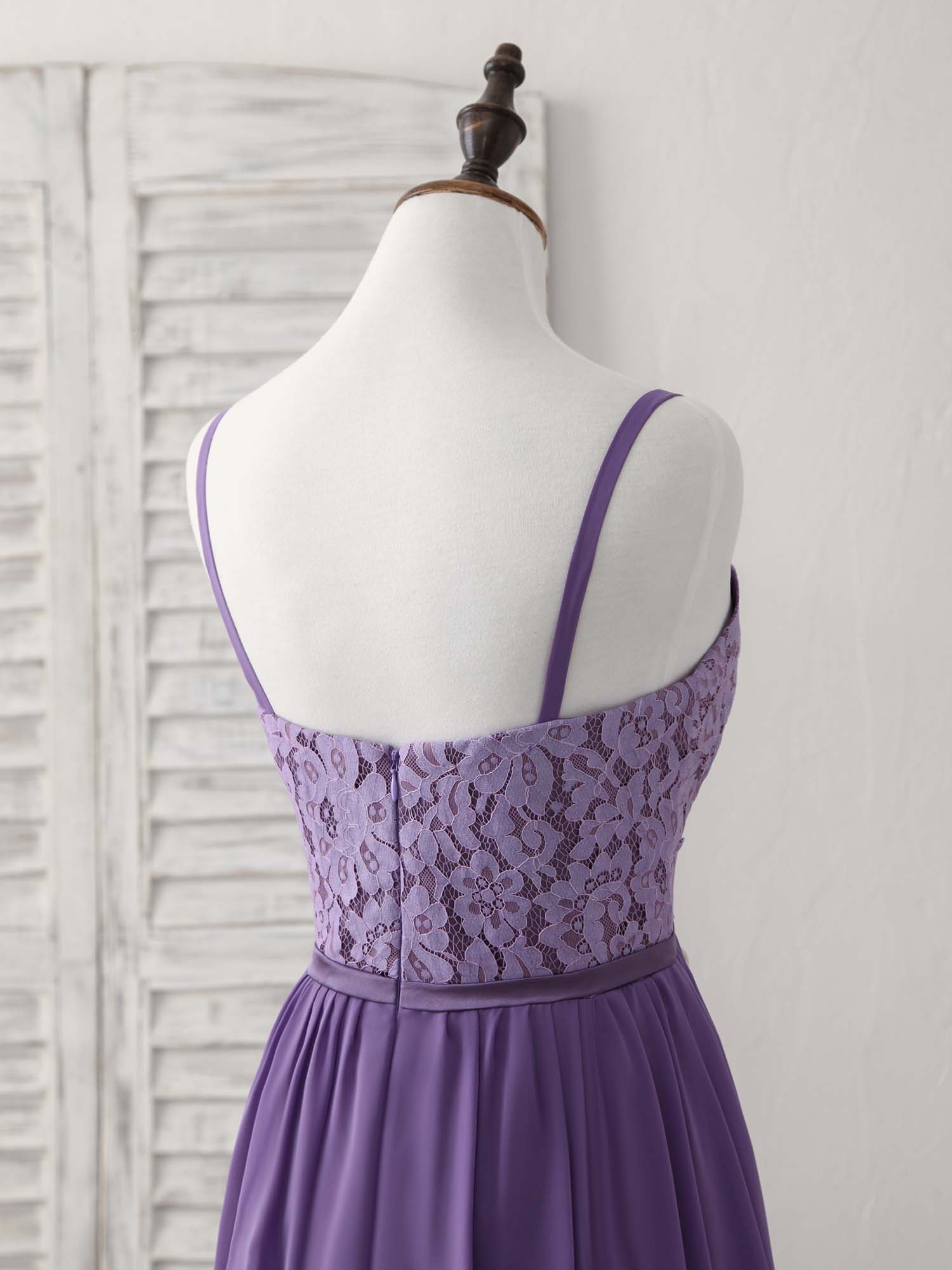 Elegant Purple Lace Chiffon Long Prom Dress, Stunning Bridesmaid Gown for Special Occasions