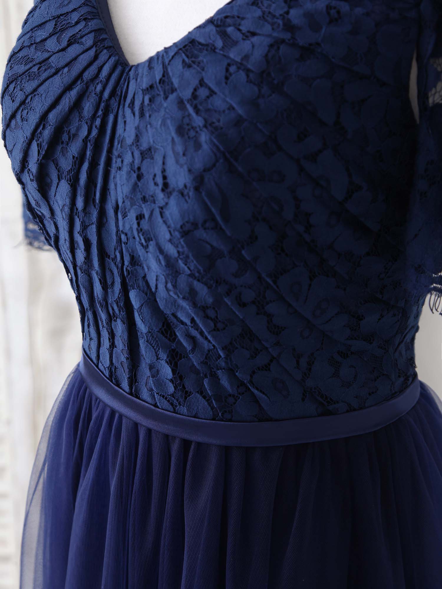 Elegant Dark Blue A-Line Lace Tulle Long Prom Dress Evening Gown
