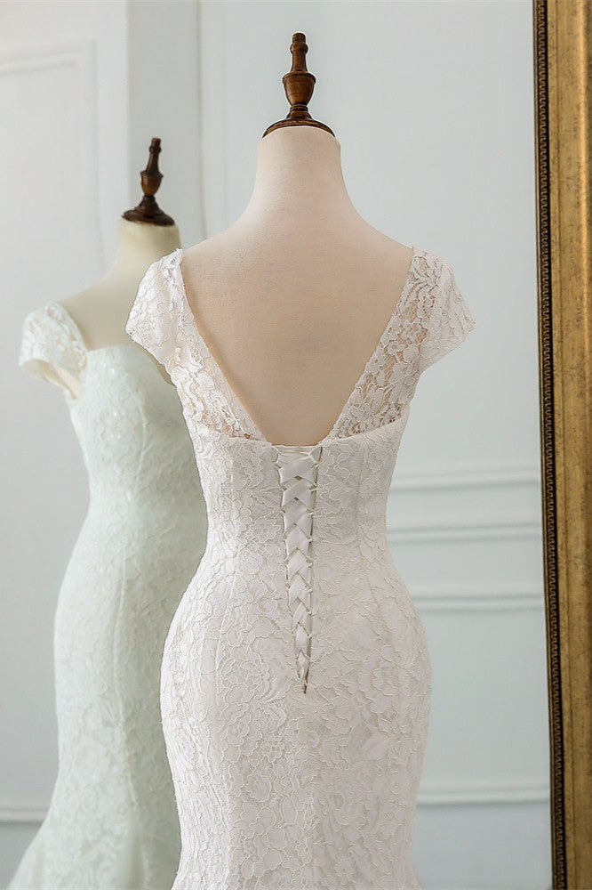 Elegant Sweetheart Lace Mermaid Wedding Gown with Cap Sleeves and Train