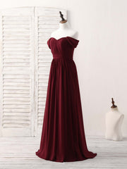 Elegant Burgundy Chiffon Off-Shoulder Long Prom Dress Bridesmaid Gown