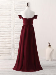 Elegant Burgundy Chiffon Off-Shoulder Long Prom Dress Bridesmaid Gown