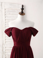 Elegant Burgundy Chiffon Off-Shoulder Long Prom Dress Bridesmaid Gown