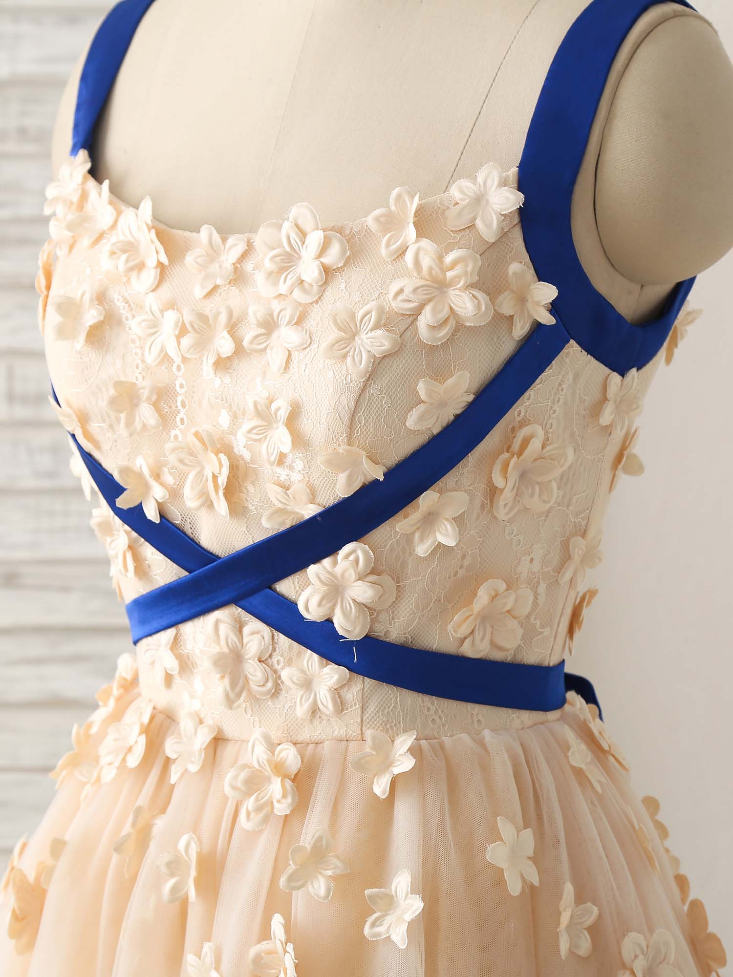 Elegant Champagne Tulle Applique Short Prom Dress Bridesmaid Gown