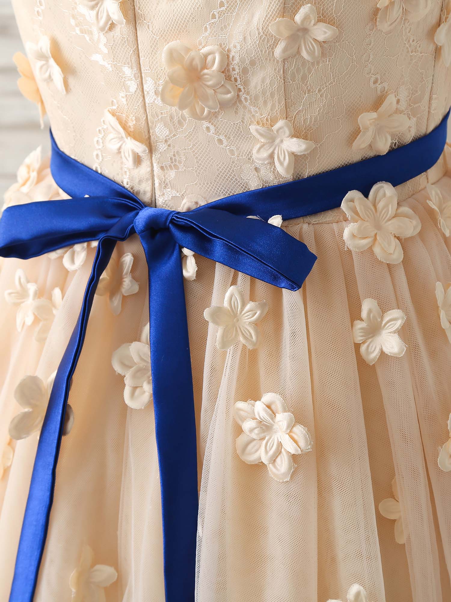 Elegant Champagne Tulle Applique Short Prom Dress Bridesmaid Gown