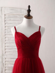 Elegant Burgundy Sweetheart Tulle High-Low Prom Dress for Bridesmaids and Evening