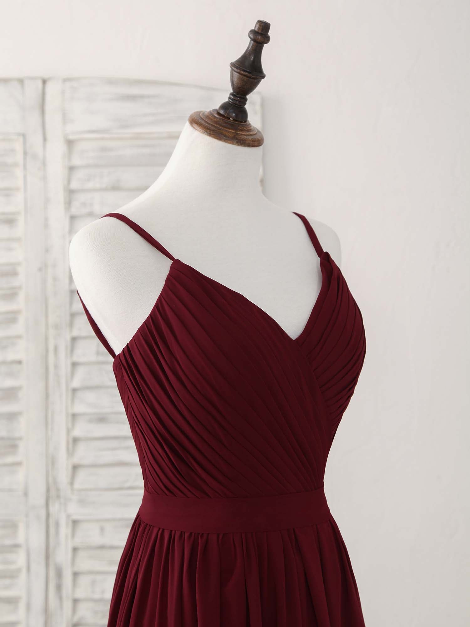 Elegant Burgundy Chiffon A-Line Long Prom Dress for Bridesmaids