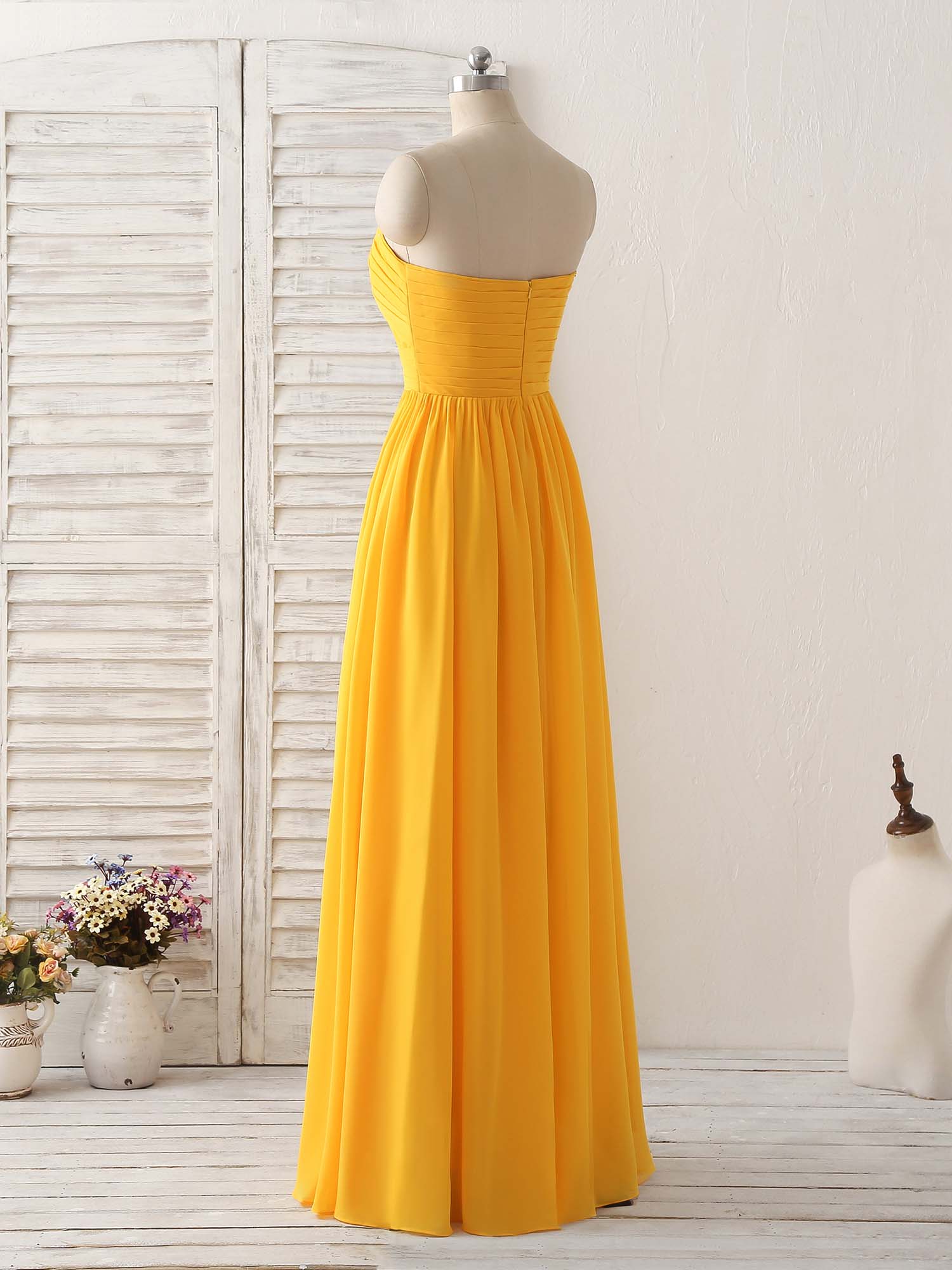 Elegant Chiffon Yellow Long Prom Dress, Simple Bridesmaid Gown for Special Occasions