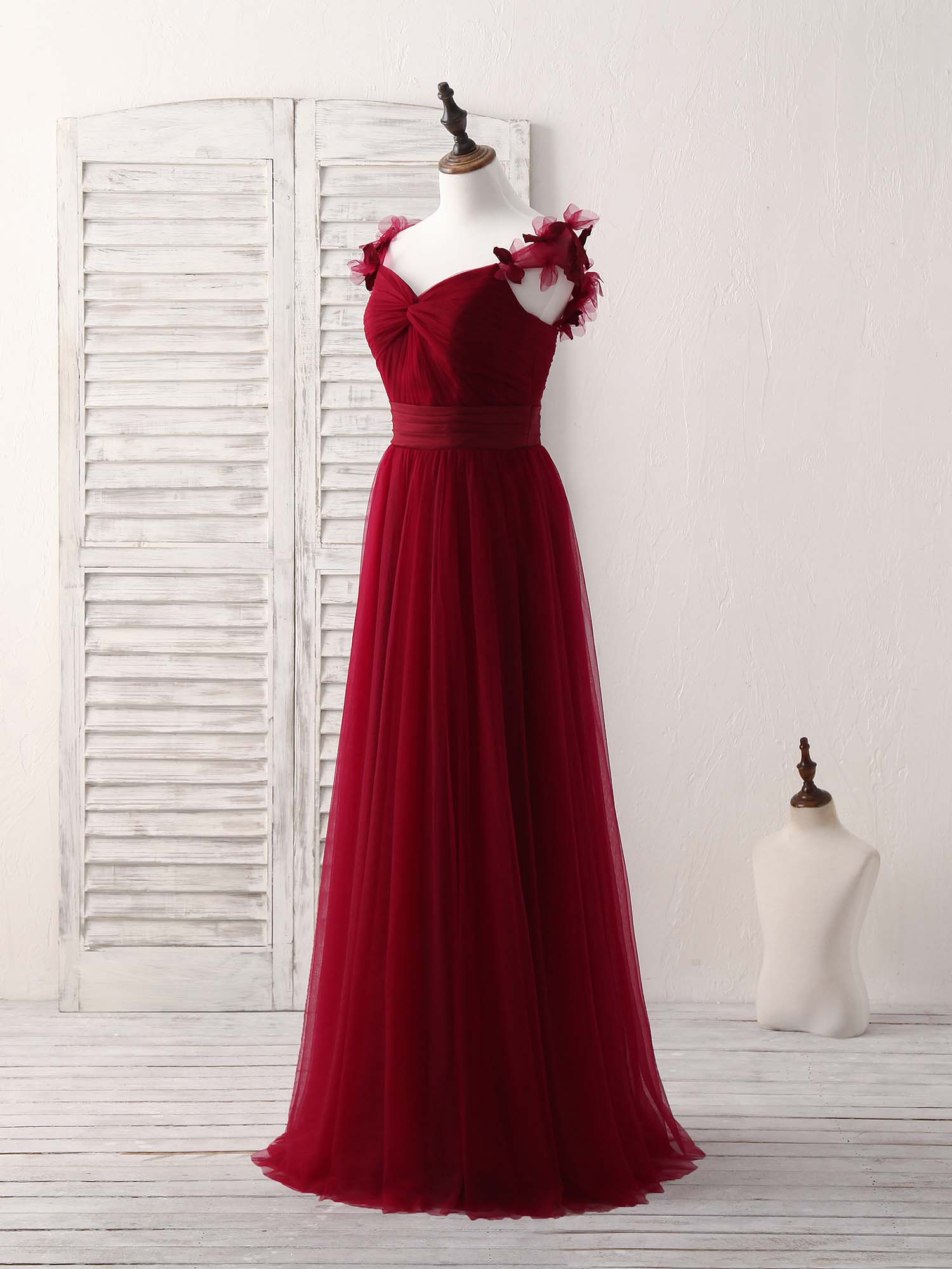 Elegant Simple Burgundy Tulle Long Prom Dress, Perfect Bridesmaid Gown