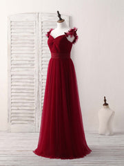 Elegant Simple Burgundy Tulle Long Prom Dress, Perfect Bridesmaid Gown