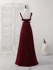 Elegant Two-Piece Burgundy Chiffon Long Prom Dress Evening Gown