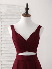 Elegant Two-Piece Burgundy Chiffon Long Prom Dress Evening Gown