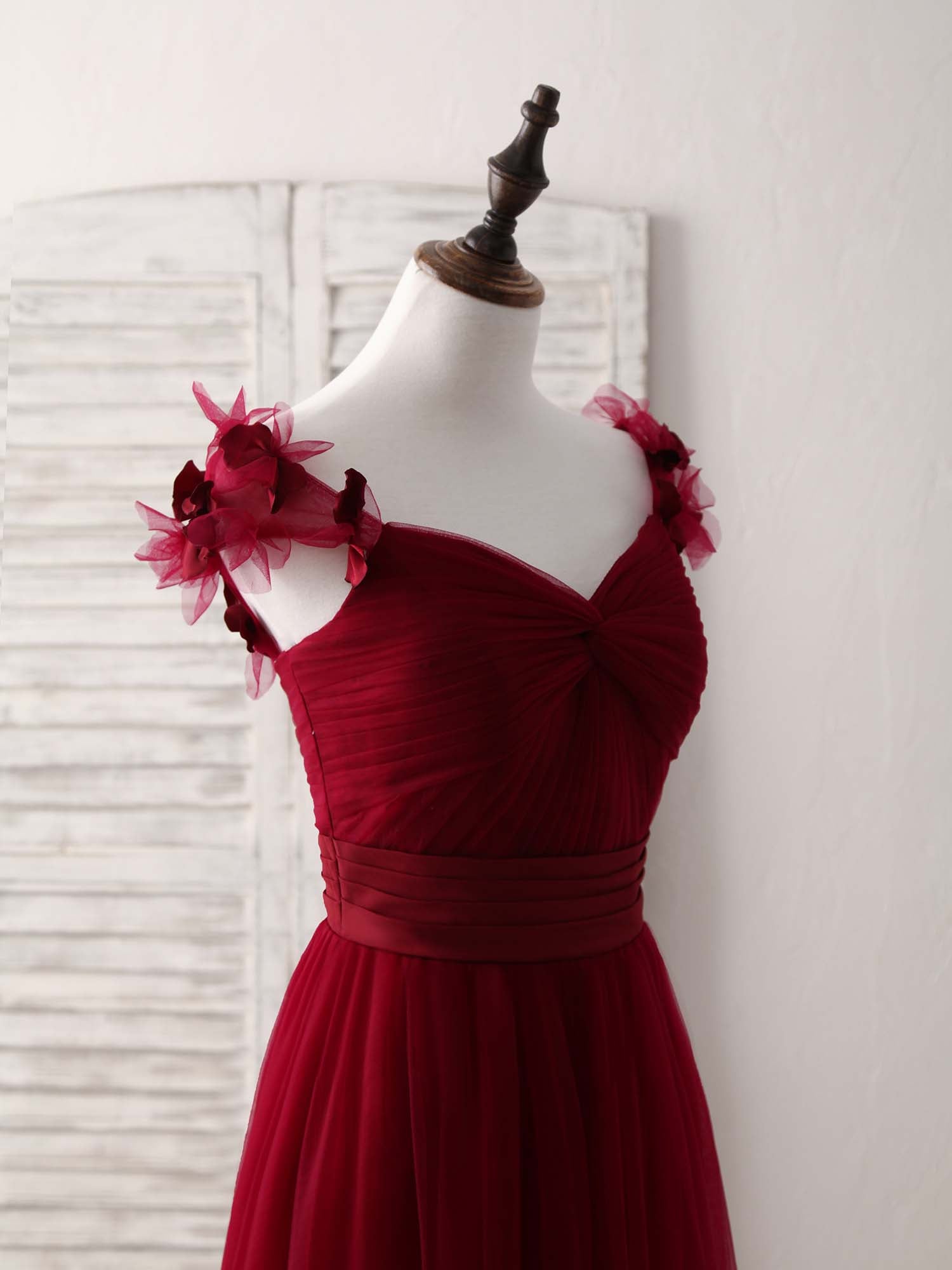Elegant Simple Burgundy Tulle Long Prom Dress, Perfect Bridesmaid Gown