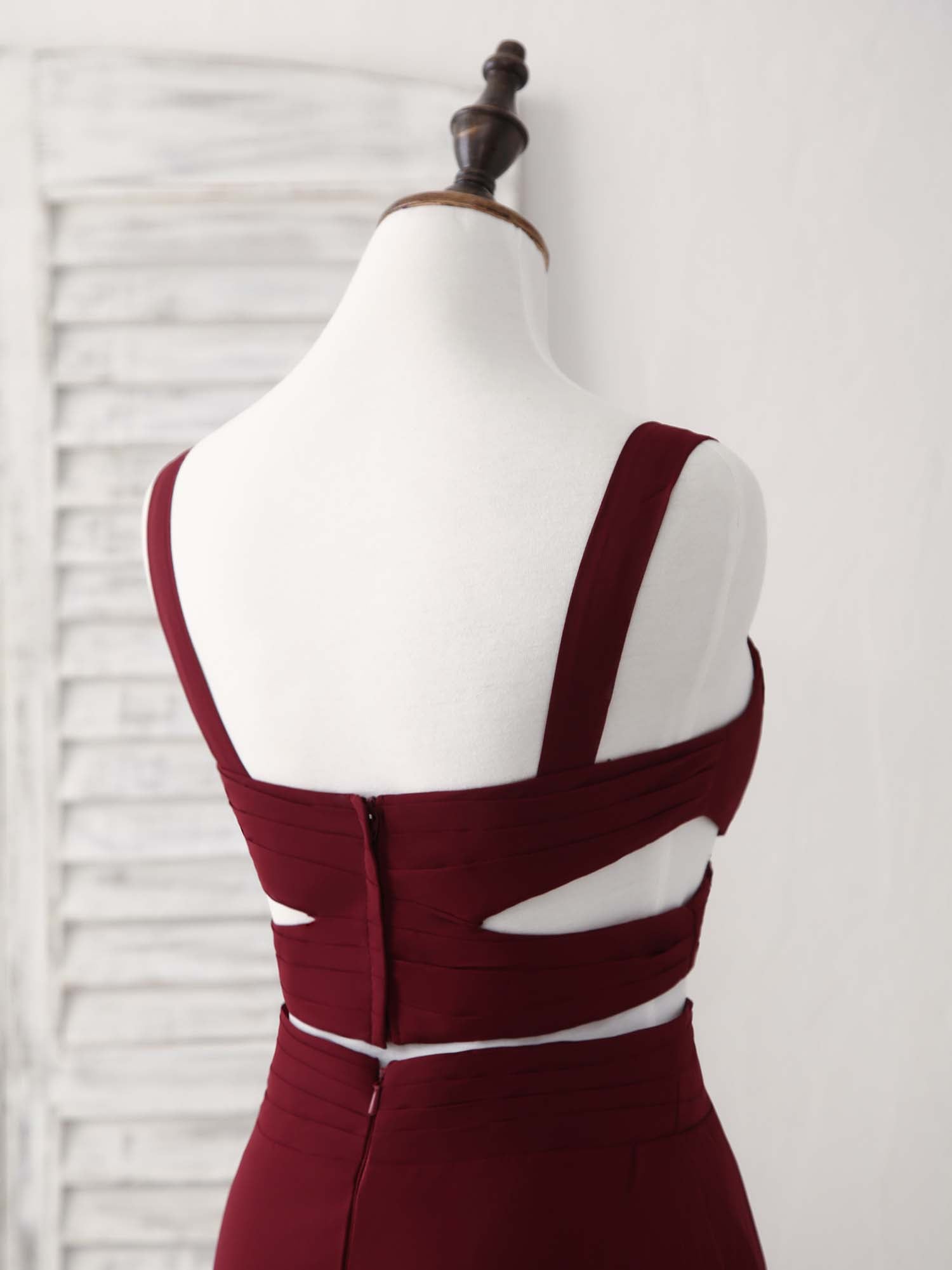 Elegant Two-Piece Burgundy Chiffon Long Prom Dress Evening Gown