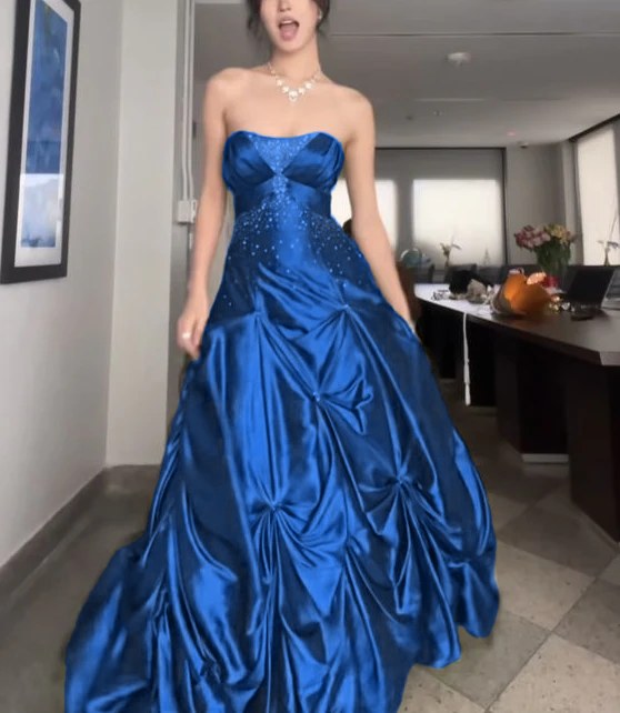 Long Satin Green Formal Party Gown Dress