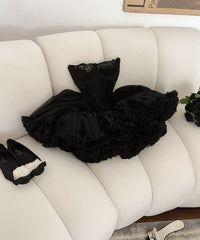 Elegant Strapless Black Lace Ball Gown Homecoming Dress Outfit