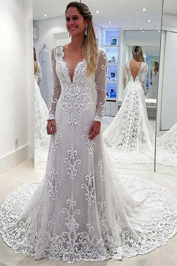 A-Line Off-Shoulder Wedding Dress Short Sleeves with Satin Ruffles and Train