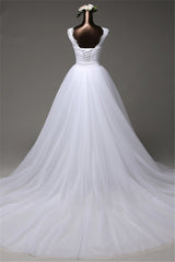 Jewel Sleeveless Lace Long Wedding Dress with Tulle Overskirt for Bridal Elegance