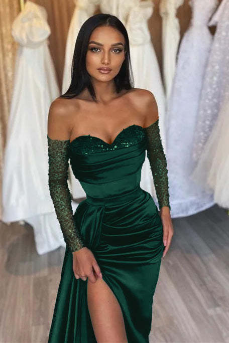 Elegant Black Sweetheart Prom Dress with Short Sleeves and Pleated Slit