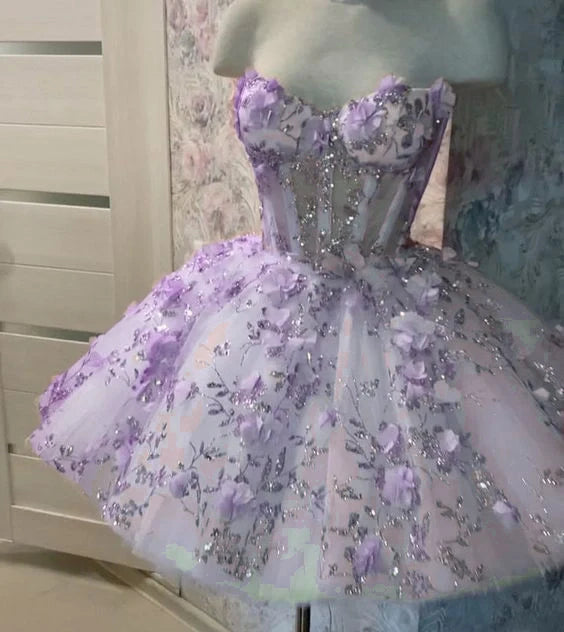 Vintage Short Pink Homecoming Dress with Flowers and Tulle Fabric