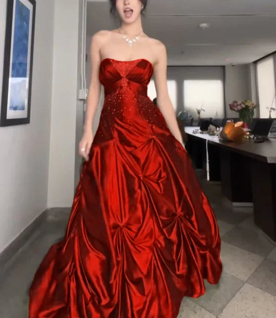 Long Satin Green Formal Party Gown Dress