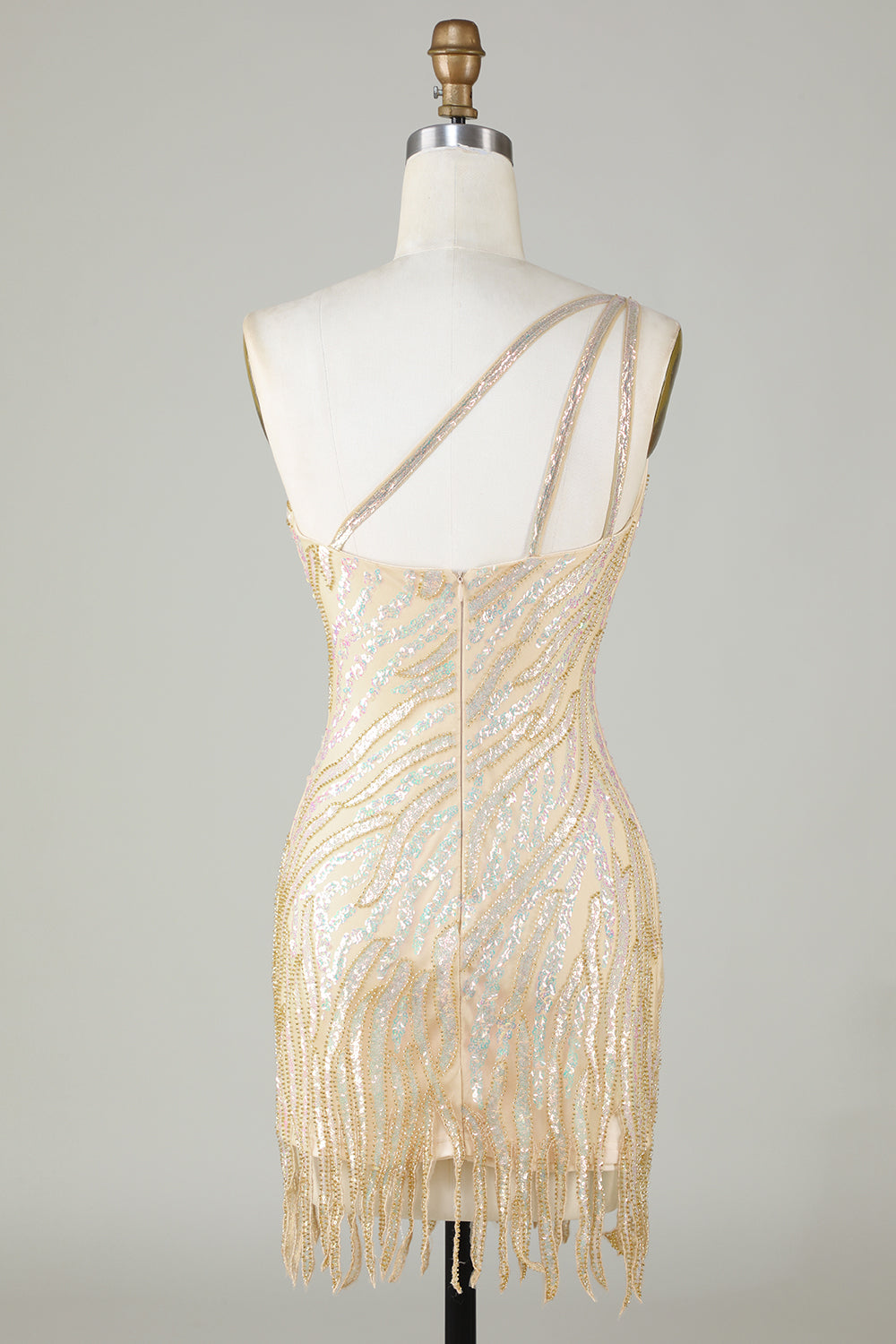 Blue Sequin One-Shoulder Sheath Short Homecoming Dress with Tassel Accent