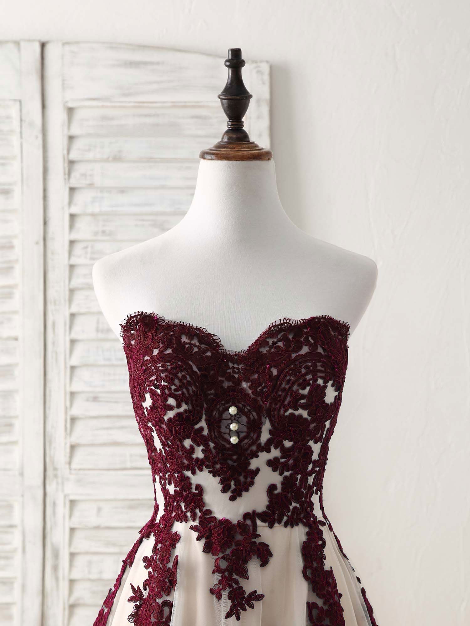 A-Line Sweetheart Tulle Lace Applique Burgundy Long Prom Dress Bridesmaid Dress A-Line Sweetheart Tulle Lace Applique Burgundy Long Prom Dress Bridesmaid Dress