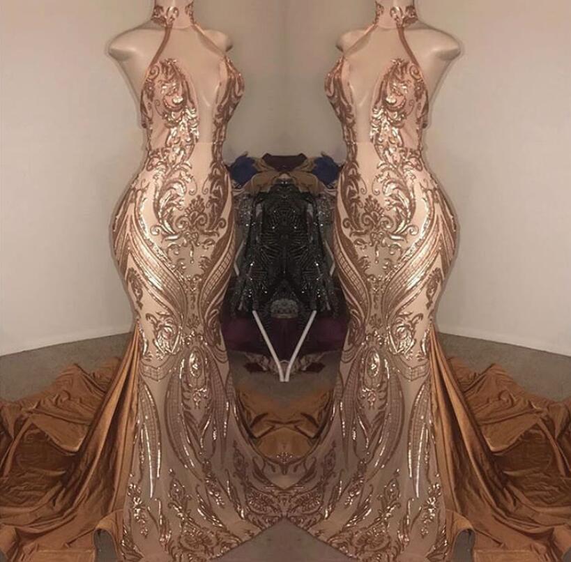Stunning Halter V-Neck Sequin Mermaid Prom Dress for Elegant Evening Events
