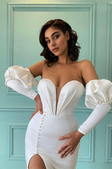 Elegant Sweetheart Mermaid Prom Dress with Bubble Sleeves and High Split