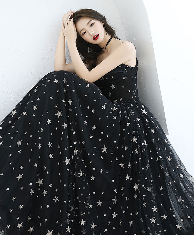 Black V Neck Tulle Long Evening Prom Dress For Women