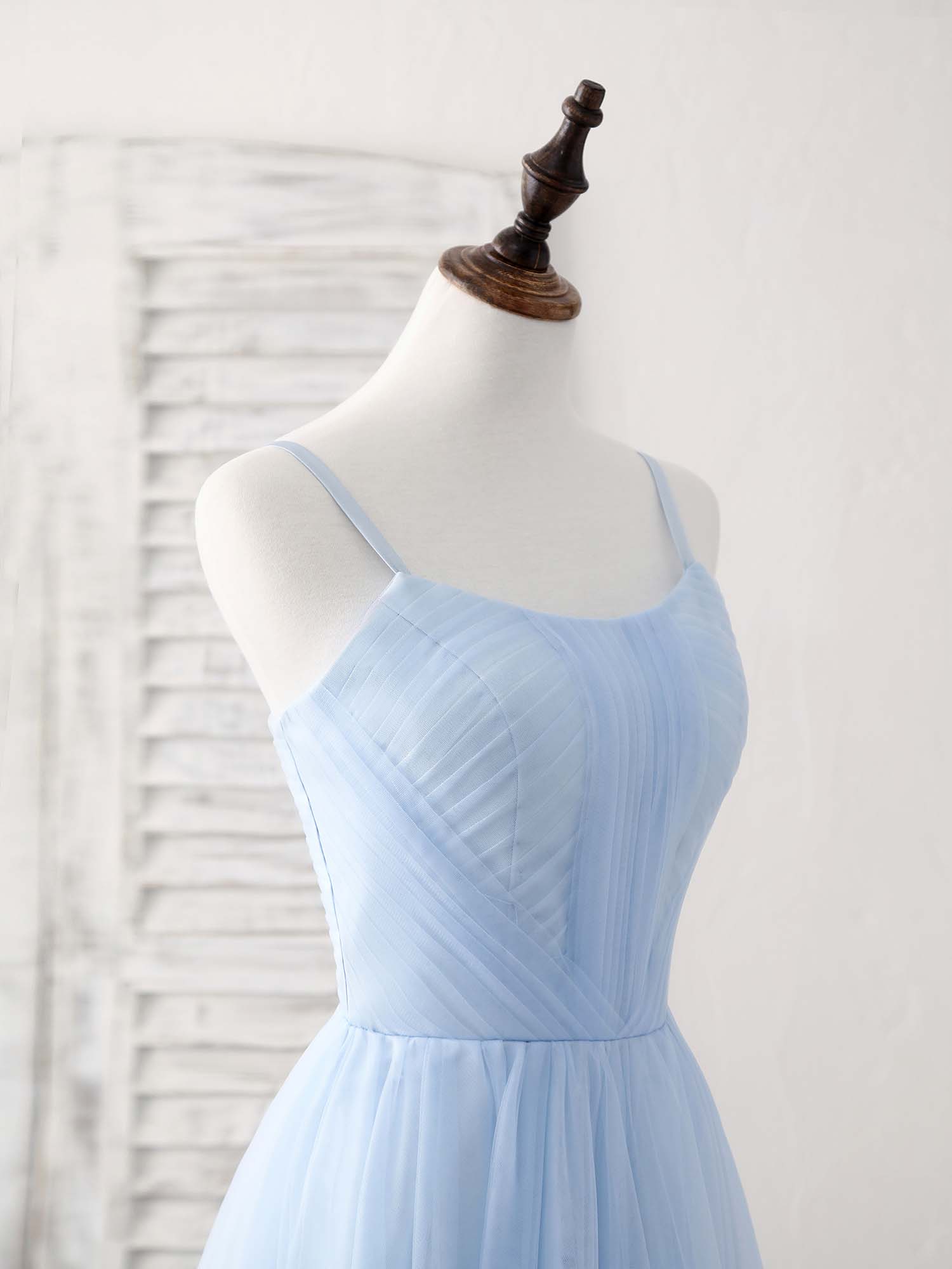 Elegant Blue Tulle Long Prom Dress, Enchanting Bridesmaid Gown for Special Occasions